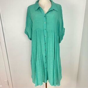Umgee Women’s Knee High Dress Sea Foam Green Gauzey Cover Up Packable Size 1XL